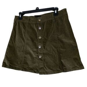 Celebrity Pink Green Corduroy Mini Skirt Women's Size Large Button Up Neutral